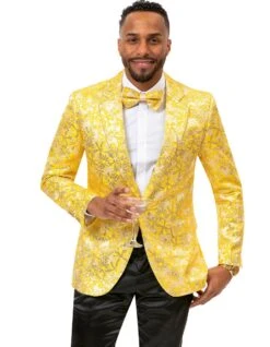 Mens Paisley Notch Prom Tuxedo Blazer In Yellow Gold