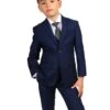 3 Piece Suit - Navy Blue Three Piece Suit - Boys Modern Fit 2 Button Vested Suit In Navy Blue