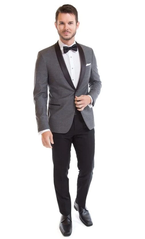 Mens Grey Shawl Lapel Tuxedo Jacket 2 Mens Grey Shawl Lapel Tuxedo Jacket - Image 2