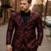 Men’s Black And Deep Pink Floral Tuxedo Suit – Slim Fit 2 Piece Formal Set With Matching Bow Tie -Alberto Nardoni Shop 13lifestyle