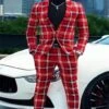 Sebastian Red Plaid One Button Formal Business Men Suits