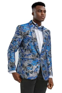 Royal Blue & Black Men's Slim Fit Paisley Prom 2025 Tuxedo Jacket