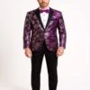 Men's Pinkish ~ Purple Paisley Tuxedo Jacket With Black Satin Lapel – Formal Prom And Wedding Blazer In Meganta Color