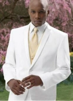 2 Button Style White Tuxedo Suit + Tux Shirt & Bow Tie With Any Color Optional Color Ve - Wholesale Tuxedo Shirt