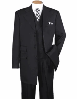 Mens Pimp Suit -Gangster Suit - Mobster Suit - Mafia Suit For Mens 6 Button Double Breasted Vest Zoot Suit In Black