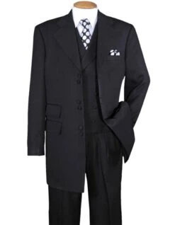 Gangster Suit - Mobster Suit - Mafia Suit For Mens 6 Button Double Breasted Vest Zoot Suit In Black