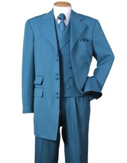 Gangster Suit - Mobster Suit - Mafia Suit For Mens 6 Button Double Breasted Vest Zoot Suit In Turquoise