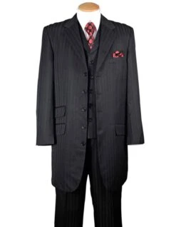 Mens Ton On Ton Stripe Fashion Zoot Suit In Black