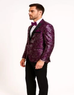 Men's Pinkish ~ Purple Paisley Tuxedo Jacket With Black Satin Lapel – Formal Prom And Wedding Blazer In Meganta Color -Alberto Nardoni Shop 2 16
