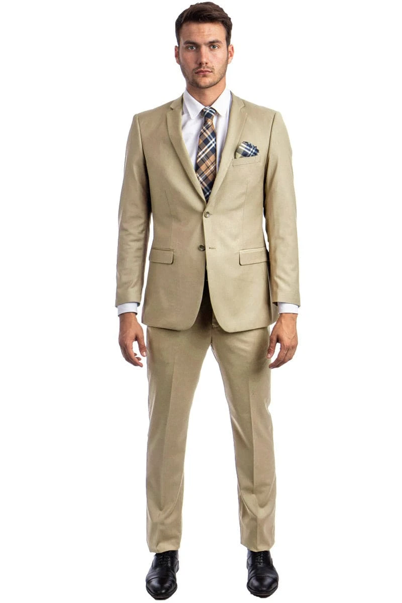 "Tan Slim Fit 2 Button Wedding Suit For Men - Basic Style" 2 "Tan Slim Fit 2 Button Wedding Suit For Men - Basic Style" - Image 2