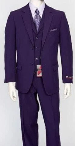 3 Piece Purple Poly Poplin Dress Suit-Regular Fit