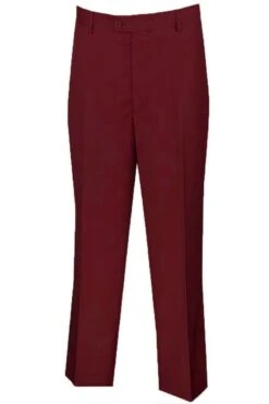 "Burgundy Men's Regular Fit Wool Dress Pants - Flat Front Style"