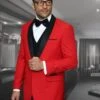 Mens Vested Wool Shawl Lapel Tuxedo In Red -Alberto Nardoni Shop 31 31