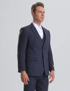 3 Piece Suit - Navy Blue Three Piece Suit - Mens Vested Summer Seersucker Suit In Navy On Navy Pinstripe