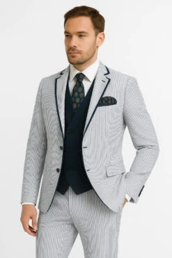 Men's White And Navy Pinstripe Suit With Contrast Trim – 3-Piece Seersucker Style Set For Weddings And Summer Events -Alberto Nardoni Shop 3 41d4724a 54e0 4bfb bce5 f219f330cf5f