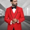 Mens Vested Wool Tuxedo In Shawl Lapel With Satin Trim In Red & Black -Alberto Nardoni Shop 43 43