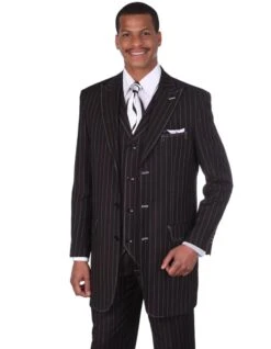 Gangster Suit - Mobster Suit - Mafia Suit For Mens 3 Button Peak Lapel Bold Pinstripe Gangster Suit In Black & White