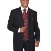 Mens 4 Button Wide Notch Lapel Fashion Zoot Suit In Black & Red -Alberto Nardoni Shop 6903V Black Red a0963b31 8b12 41fc 8dbd 2caf076cf64f