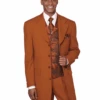 Mens Pimp Suit -Gangster Suit - Mobster Suit - Mafia Suit For Mens 4 Button Wide Notch Lapel Fashion Zoot Suit In Rust