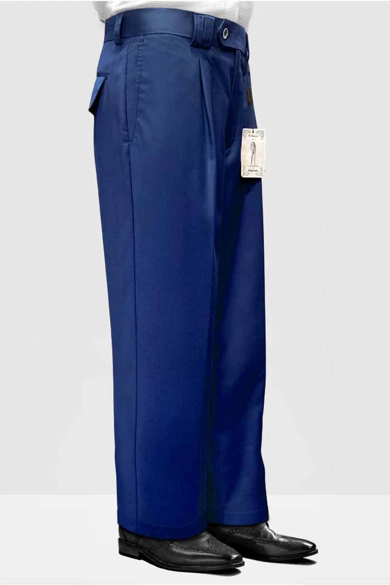 Mens Italian Wool Wide Leg Dress Pants In Sapphire Blue 1 Mens Italian Wool Wide Leg Dress Pants In Sapphire Blue