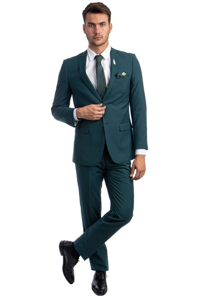 "Teal Green Slim Fit Wedding Suit For Men - Basic 2 Button Style" 2 "Teal Green Slim Fit Wedding Suit For Men - Basic 2 Button Style" - Image 2
