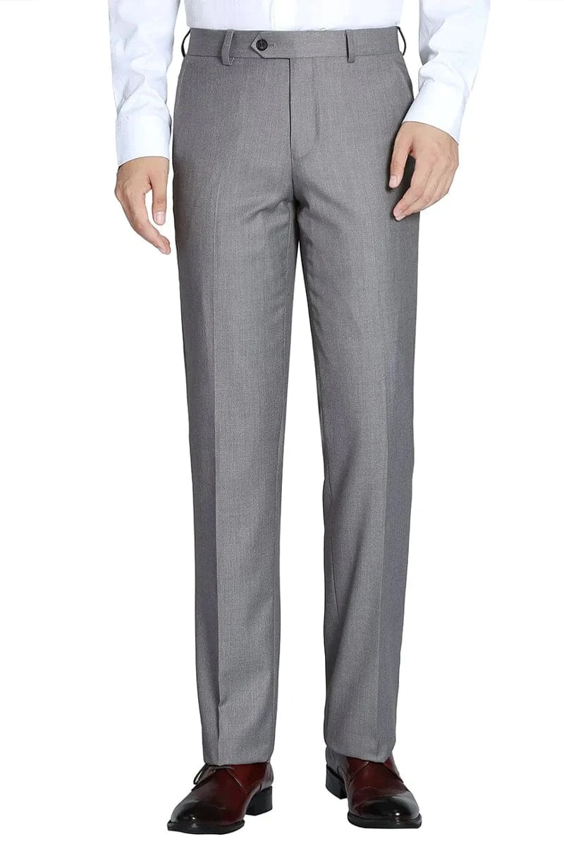 "Slim Fit Men's Dress Pants - Light Grey Wool Feel" 1 "Slim Fit Men's Dress Pants - Light Grey Wool Feel"
