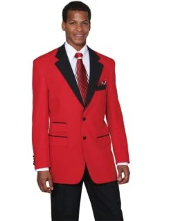 Mens 2 Button Black Lapel Tuxedo In Red