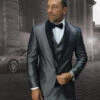 Mens One Button Shiny Vested Shawl Prom Tuxedo In Grey