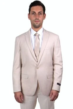 "Men's Skinny Wedding Suit - One Button Peak Lapel With Lowcut Vest, Tan"