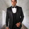 Mens One Button Shawl Lapel Vested Prom Tuxedo In Black Paisley