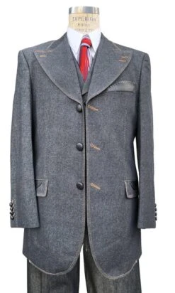 Denim Suit - Cotton Fabric Vested Suit - 3 Pieces Suit - Vested FancyBlack Suit