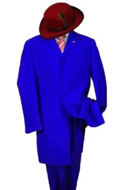 "Royal Blue Men's Classic 2PC Long Zoot Suit - Fashionable Elegance"