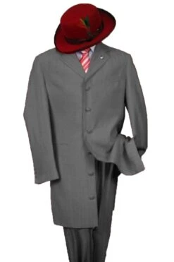 "Classic Men's 2PC Zoot Suit In Charcoal Grey - Long Fashion"