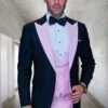 Men’s Black And Pink Wool Tuxedo – Designer Vested Tuxedo With Contrast Satin Peak Lapel For Wedding & Prom -Alberto Nardoni Shop ARYA PINK 1800x1800 8e5bed54 bb77 4fb6 b5b4 1cab6252bdfb
