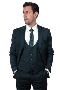 "Men's Hunter Green Skinny Wedding & Prom 2025 Suit - One Button Peak Lapel With Lowcut Vest"