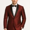 Men's Burgundy Shiny Tuxedo With Black Satin Shawl Lapel – Ultra Slim Fit Party & Prom Suit