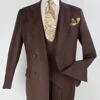 Double Breasted Suits - Vested Suits Wool Fabric - Apolo King Brand - Solid Brown Suit