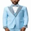Baby Blue Prom Tuxedo - Perfect Wedding Suit Vested Rhinestone Lapelled