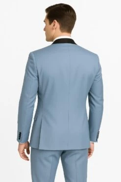 Sky Blue Tuxedo With Black Shawl Lapel Slim Fit Prom And Wedding Suit In Baby Blue Color - Light Blue -Alberto Nardoni Shop BabyBlueColor