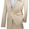 Men's Slim Fit Shiny Paisley Prom & Wedding Beige Suit