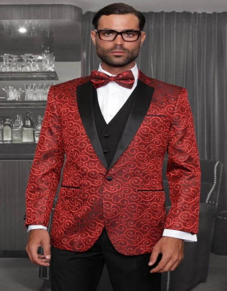 Big And Tall Size Tuxedo Dinner Jacket - Paisley Fabric Blazer In Color Red 1 Big And Tall Size Tuxedo Dinner Jacket - Paisley Fabric Blazer In Color Red