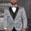 Big And Tall Size Tuxedo Dinner Jacket - Paisley Fabric Blazer In Color Silver