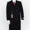Mens Black Overcoat - Black Double Breasted Overcoat - Full Length Black Topcoat In Australian Wool Fabric In 7 Colors