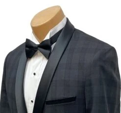 Mens Black Plaid Tuxedo Jacket Slim Fit Black With Grey Plaid Pattern Tuxedo -Alberto Nardoni Shop Black Plaid Tuxedo Jacket