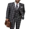Black Windowpane Pane Suit - Mens Vested 3 Piece Suit - Gangster 1920s Style -Alberto Nardoni Shop Black Windowpane Pane Suit