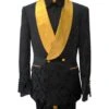 Mens Double Breasted Black Paisley With Gold Lapel Prom Tuxedo -Alberto Nardoni Shop Black Double Breasted Tuxedo