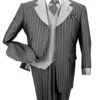 Mens Vested Shiny Sharkskin Pinstripe Fashion Pinstripe Pattern Black Zoot Suit -Alberto Nardoni Shop Black Pinstripe Suits1