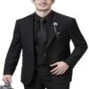 Great Gatsby Guy Costumes - Black Peak Lapel Suit With Double Breasted Vest