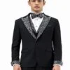 Mens One Button Rhinestone Peak Lapel Vested Prom Black Tuxedo