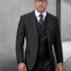Great Gatsby Guy Costumes - Black Suit With Double Breasted Vest -Alberto Nardoni Shop Black Two Button Pinstripe Suit